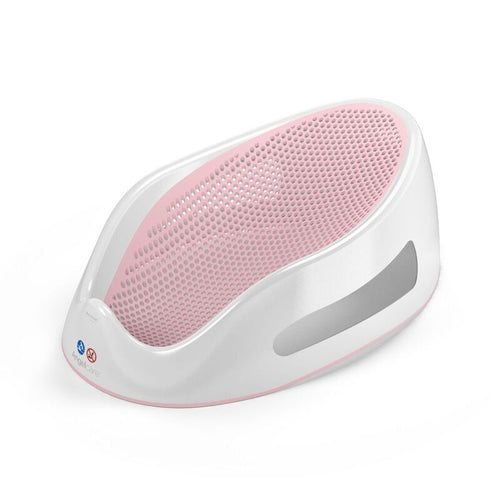 Pink bath support with textured mesh insert and curved white base