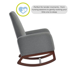 Askern Rocking Chair – Natural Oak &amp; Grey Linen – Wooden Nursery Rocker