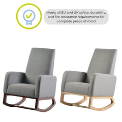Askern Rocking Chair – Natural Oak &amp; Grey Linen – Wooden Nursery Rocker