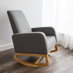 Askern Rocking Chair – Natural Oak &amp; Grey Linen – Wooden Nursery Rocker
