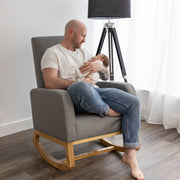 Askern Rocking Chair – Natural Oak &amp; Grey Linen – Wooden Nursery Rocker image 4