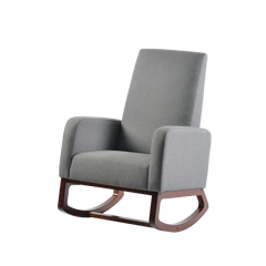 Askern Rocking Chair – Natural Oak &amp; Grey Linen – Wooden Nursery Rocker