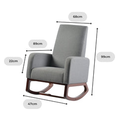 Askern Rocking Chair – Natural Oak &amp; Grey Linen – Wooden Nursery Rocker