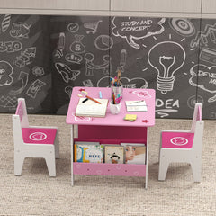 AIYAPLAY Kids Table & Chair Set with Bookshelves – Pink