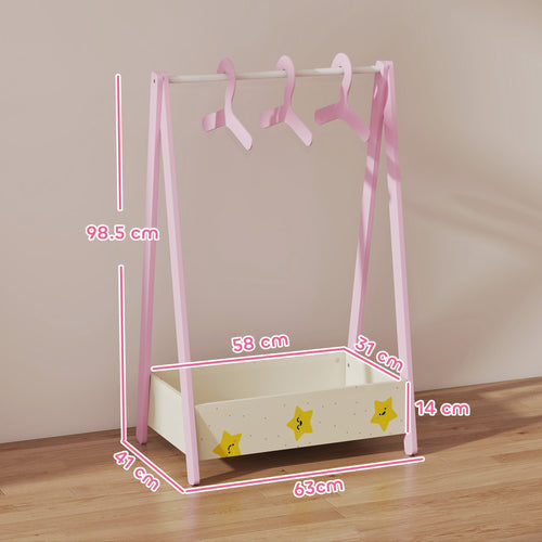 AIYAPLAY Children's Clothing Rack with Storage Shelf – Pink