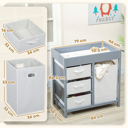 AIYAPLAY Baby Changing Unit with 4 Storage Drawers & Changing Mat – Grey