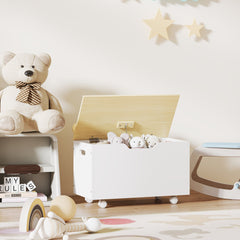 AIYAPLAY Toy Box with Lid & Wheels – White