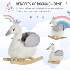 HOMCOM Plush Swan Rocking Horse with Sound – 18–36 Months