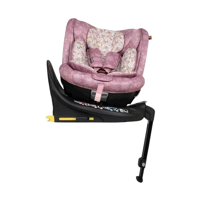 Pink and floral baby car seat with padded harness and headrest