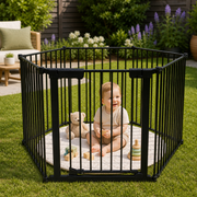 XL Extendable Hexagonal Playpen, Fireguard and Room Divider - Black image 2