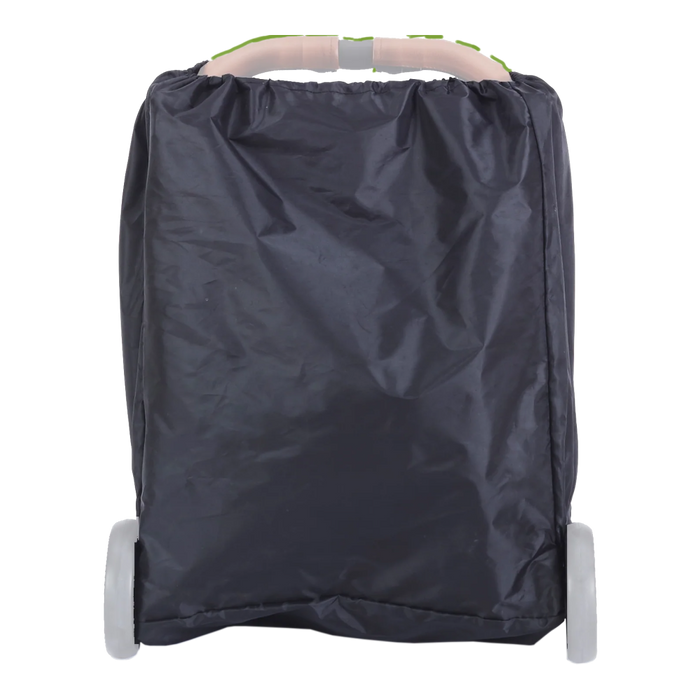 Stroller cover bag in dark fabric with gathered elastic top