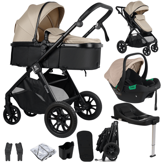 Cruise 3-in-1 Travel System with Car Seat, ISOFIX Base, Cupholder & Seat Liner – Dune Beige | For Your Little One