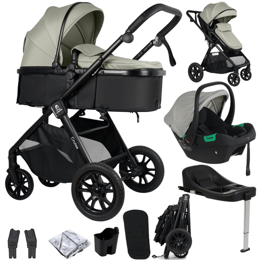 Cruise 3 In 1 Travel System With Car Seat And ISOFIX Base - Pebble Sage (Free Cupholder And Seat Liner Included!)