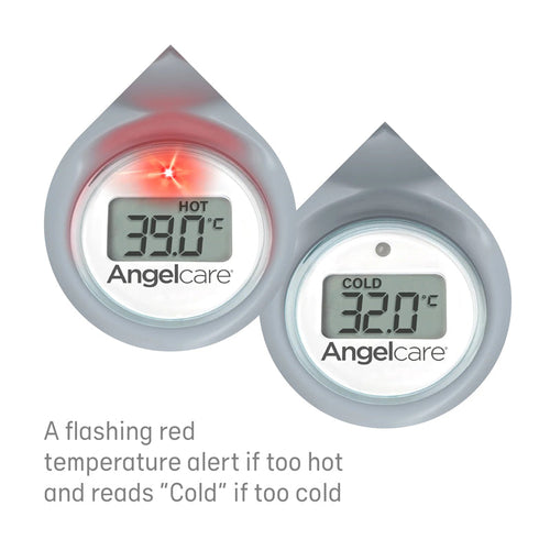 Two gray seal bath thermometers showing hot and cold temperature readings