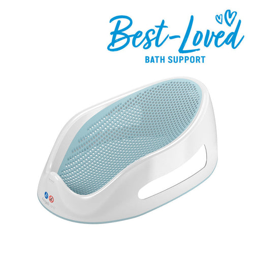 Aqua bath support seat with textured non-slip surface and curved rim