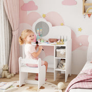 AIYAPLAY Kids Dressing Table with Mirror & Stool – White image 1