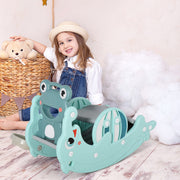 HOMCOM 3-in-1 Baby Rocking Horse Portable Slide Basketball Hoop Equipment Indoor Outdoor Playground Toy, Age 18-36 Months, Green image 2