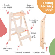 MamaToyz Folding Montessori Learning Tower – Natural Beech Wood image 3