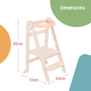 MamaToyz Folding Montessori Learning Tower – Natural Beech Wood image 7