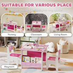 AIYAPLAY Kids Table & Chair Set with Bookshelves – Pink