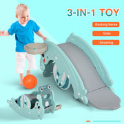 HOMCOM 3-in-1 Baby Rocking Horse Portable Slide Basketball Hoop Equipment Indoor Outdoor Playground Toy, Age 18-36 Months, Green image 5