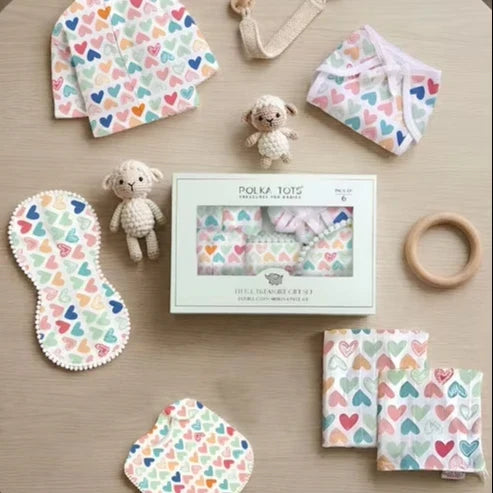 Mulmul Muslin Cotton Newborn Gift Set – Heart Print Baby Essentials