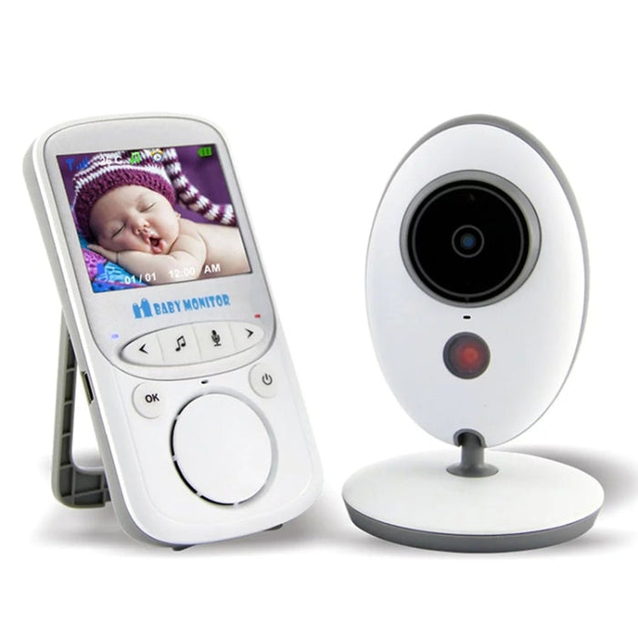 Wireless baby monitor with 2.4-inch LCD parent unit and control buttons, white