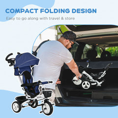 HOMCOM 6-in-1 Baby Push Tricycle with Parent Handle – Dark Blue