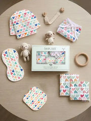 Mulmul Muslin Cotton Newborn Gift Set – Heart Print Baby Essentials image 7