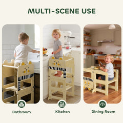 AIYAPLAY 3-in-1 Toddler Step Stool with Chalkboard – Natural