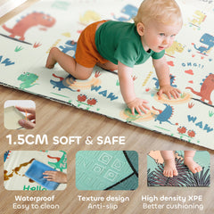AIYAPLAY Dinosaur-Themed Baby Play Mat – Double-Sided, Foldable, 177 x 146 cm