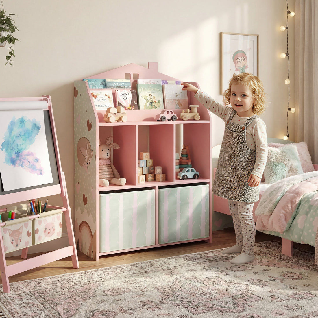 AIYAPLAY Kids Bookshelf & Storage Unit – Pink