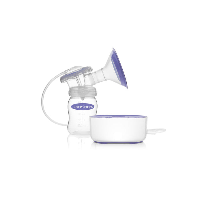 Lansinoh electric breast pump kit with purple flange and bottle collection container