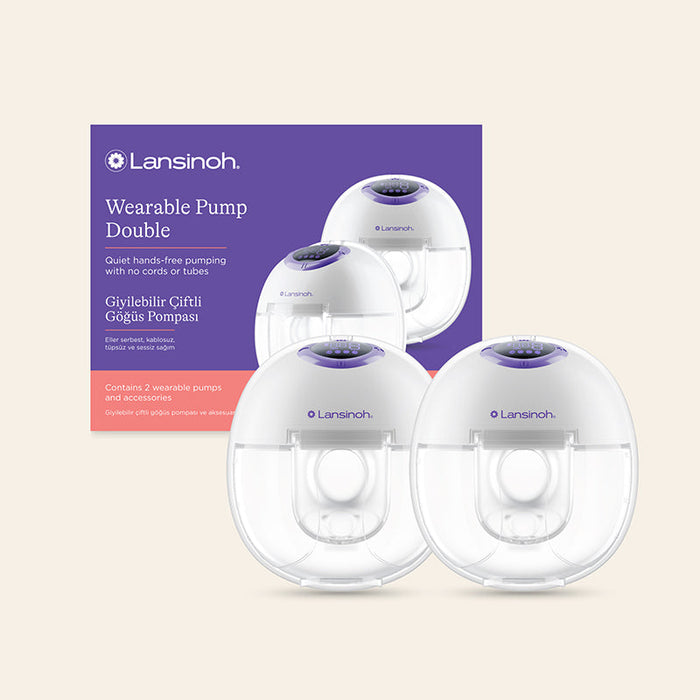 Lansinoh wearable double breast pump set with two white pump units