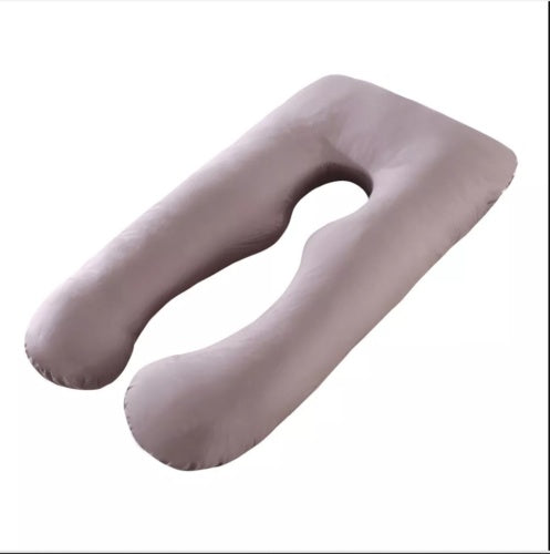 Light purple U-shaped pregnancy pillow with central cutout for belly support