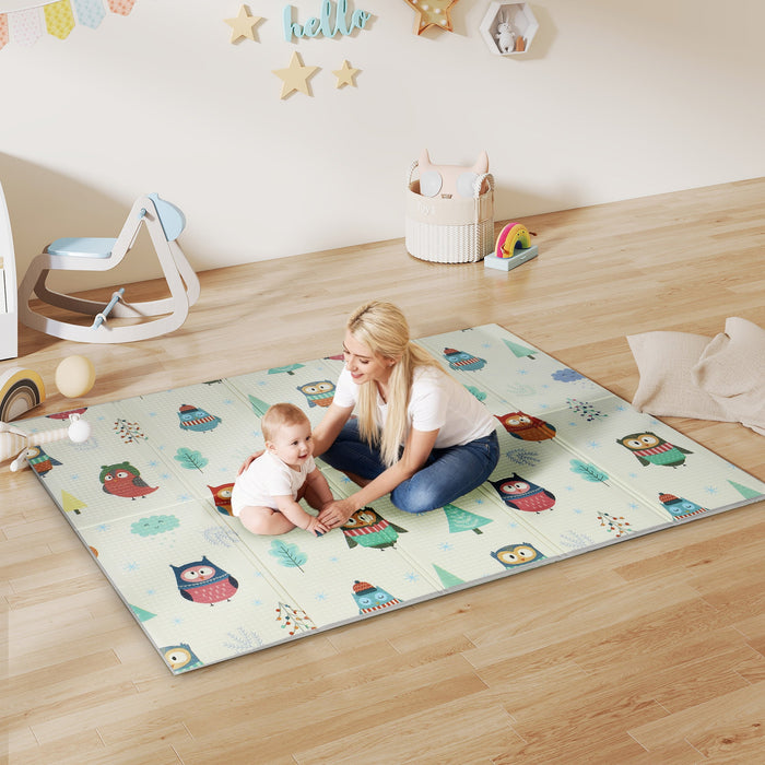 AIYAPLAY Foldable Baby Play Mat – Double-Sided Car Track & Owl Design, 200 x 150 cm