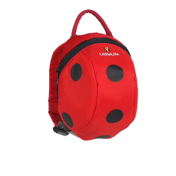 LittleLife toddler ladybird backpack, red with black spots, front zip and carry handle