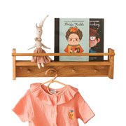 MINICAMP Solid Oak Floating Kids Bookshelf with Coat Hooks image 1