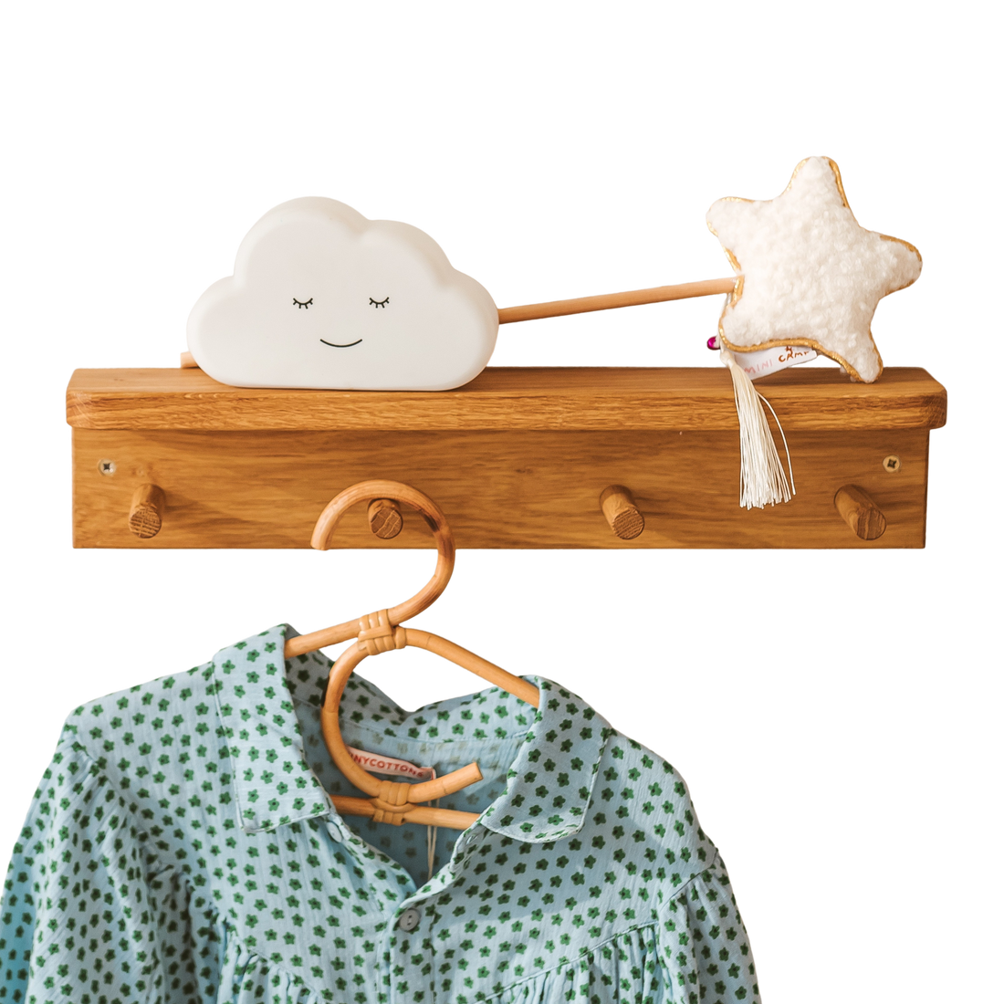 MINICAMP Floating Kids Bookshelf with Coat Hooks