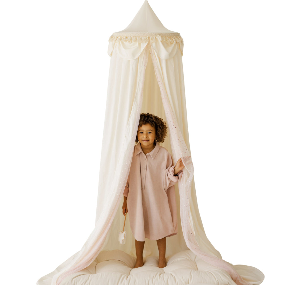 MINICAMP Kids Bed Canopy with Tulle & Tassels – Cream
