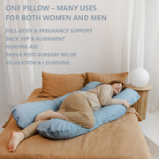 MINICAMP U-Shaped Pregnancy Pillow with Natural Sateen Cotton Cover in Stone Blue | Kapok & Latex Blend or PES Filling image 4