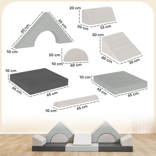 AIYAPLAY 12-Piece Modular Kids Play Sofa – Grey