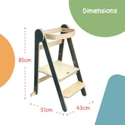 MamaToyz Folding Montessori Learning Tower – Natural Beech Wood | Dark Grey image 7