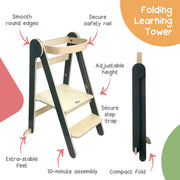 MamaToyz Folding Montessori Learning Tower – Natural Beech Wood | Dark Grey image 3