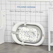 HOMCOM Foldable Baby Bathtub Set, Collapsible Bath Tub with Thermostatic Water Plug, Non-Slip Support, Cushion Pad, Drain Plugs, for Newborn to 3 Years - Offwhite image 5