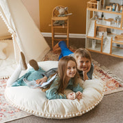 MINICAMP Large Floor Cushion with Pom Poms in Ecru image 2