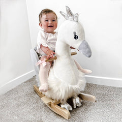 HOMCOM Plush Swan Rocking Horse with Sound – 18–36 Months