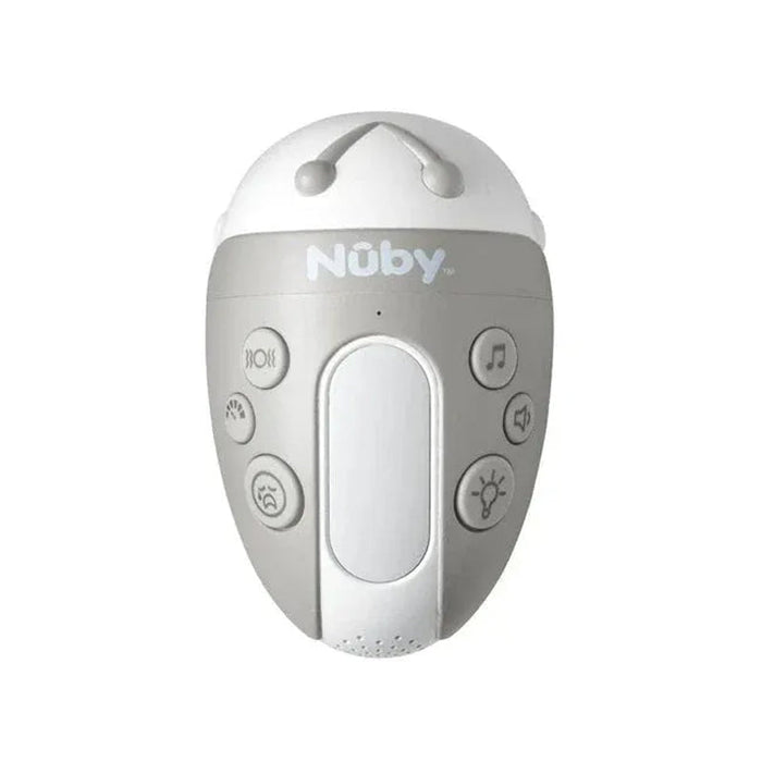 Portable baby rocker device, white handheld unit with speaker grille and control buttons
