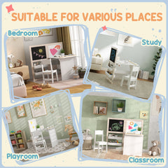 AIYAPLAY 3-in-1 Kids Table & Chair Set with Storage – White