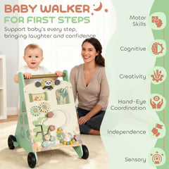 AIYAPLAY Wooden Baby Walker with Activity Toys – Green